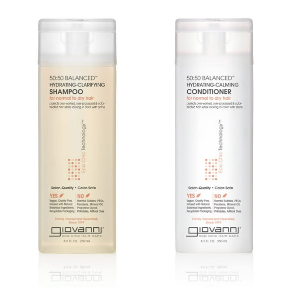 GIOVANNI 50:50 Balanced Shampoo & Conditioner Set - Hydrating Clarifying & Calming to Clean & Moisturize For Over-Processed Hair Salon Quality No Parabens Cruelty Free Color Safe - 8.5 oz Each
