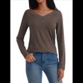 thumbnail image 2 of Camisetas con Cuello en V para Mujer, Blusas de Encaje de Larga, Holgadas, Elegantes e Informales, para Otoño e Invierno, A . Color Café S, 2 of 8