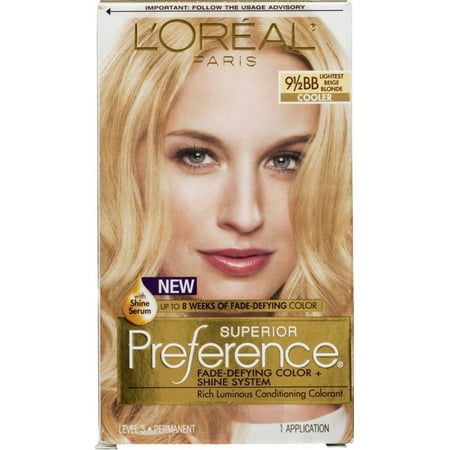 L'Oreal Paris Superior Preference Fade-Defying Color + Shine System 9 1/2 BB Lightest Biege Blonde/Cooler, 1.0 KIT