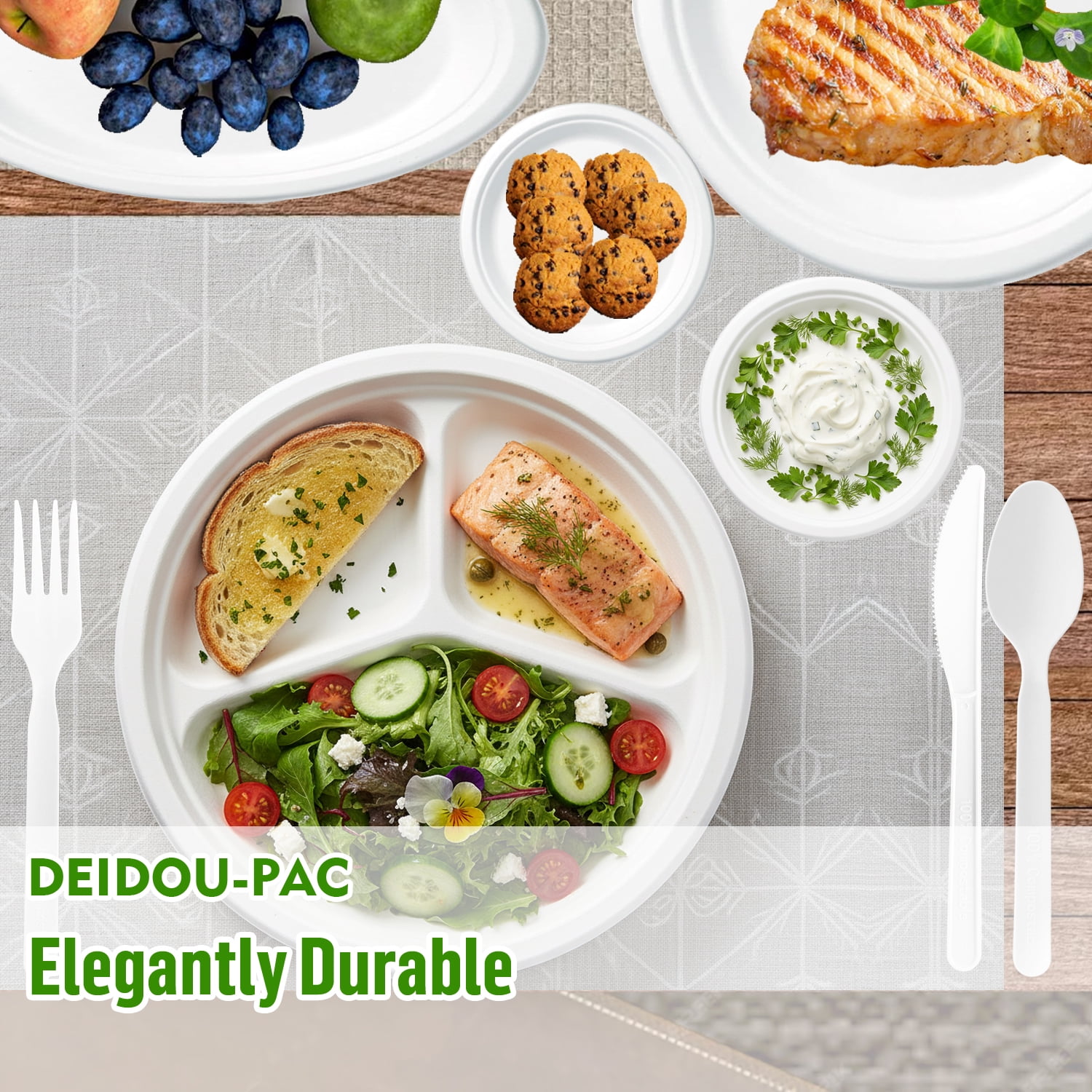 BEIDOU-PAC Heavy Duty Compostable Dessert Disposable Paper Plates, 6 Inch, 300 Count