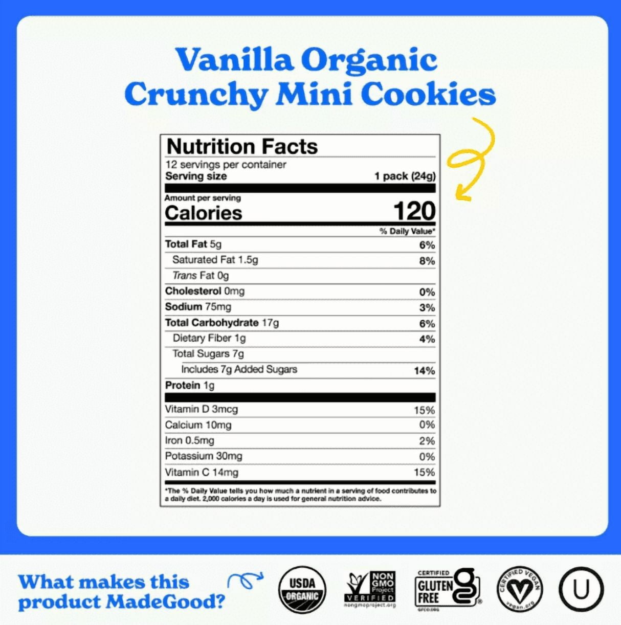 MadeGood Organic Gluten Free Mini Crunchy Cookies Vanilla - 10.2oz/12ct