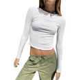 thumbnail image 2 of hirigin Women’s Summer Slim Short T-Shirt, Solid Color Long-Sleeve Round Neck Slim Cropped Tops, 2 of 4