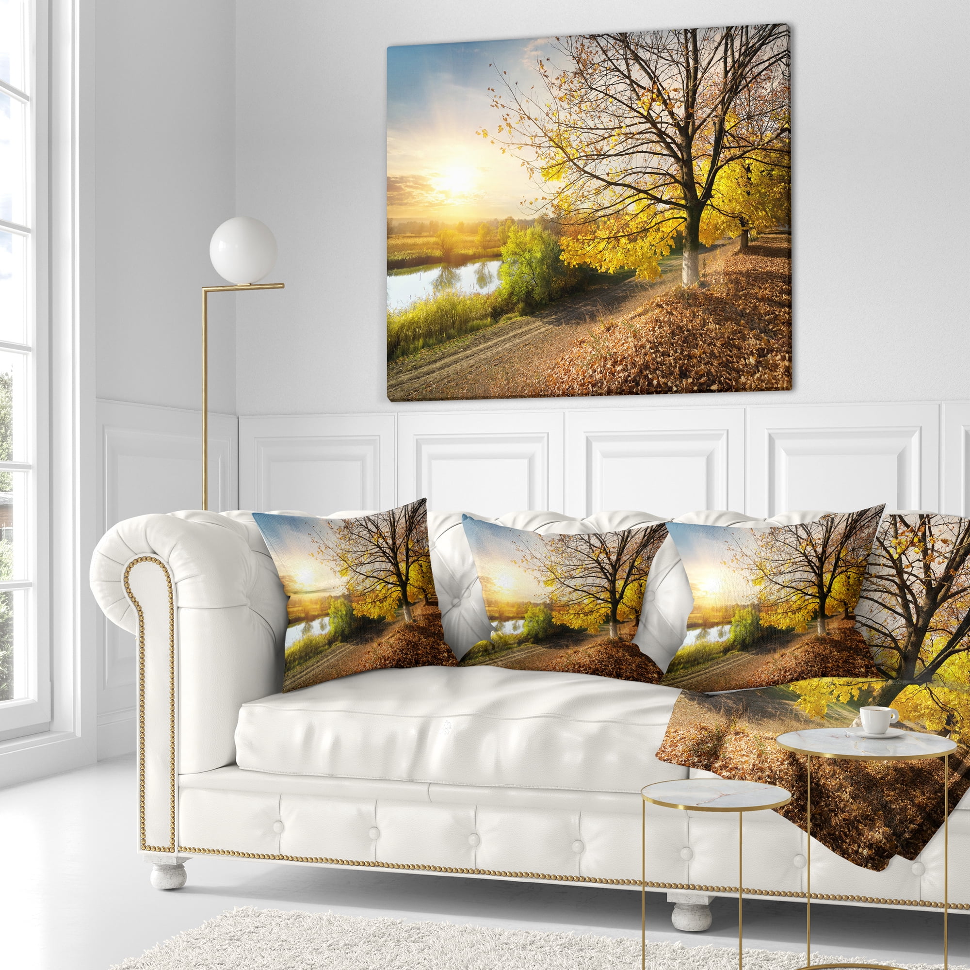 Designart Beautiful Road by the River - Landscape Printed Throw Pillow - 18x18