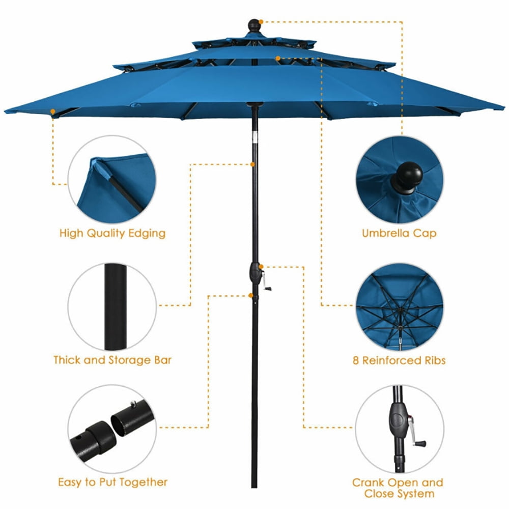 Aimee Lii 10' 3 Tier Patio Umbrella Aluminum Sunshade Shelter Double Vented without Base, Table Umbrella Outdoor Patio, Blue Aimee Lii 10' 3 Tier Patio Umbrella Aluminum Sunshade Shelter Double Vented without Base, Table Umbrella Outdoor Patio, Blue