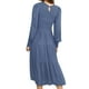 thumbnail image 2 of Vestidos largos de mujer Color sólido Casual una línea vestido de manga larga cuello redondo otoño Swing vestido de fiesta de vacaciones vestido de verano para damas, 2 of 3