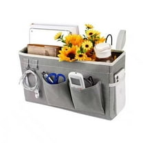 Bedside Storage Caddy - Hanging Organizer Bag for Phone, Magazines & Books | Fits Headboard, Bunk Bed & Dorm Room | Easy Install, Grey