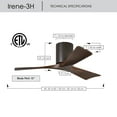 thumbnail image 6 of Matthews Fan Company IR3H-WN-WA-42 Irene 42" Walnut Hugger Ceiling Fan with 3 Blades, Remote and Wall Control, Indoor/Outdoor Damp Rated, 6 of 6