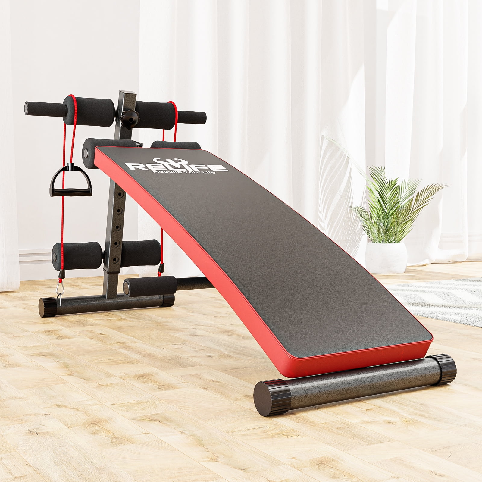 Relife Sports Foldable with Bands up Black Bench Incline for Bench, Resistant Sit Abs Slant