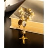 Baby Rosary Beads Beaded White Pearl Gold Catholic Christian Crucifix Cross Pearl Bracelet Baptism Favors Recuerdos De Bautizo Communion Car with Gift Bag (Gold) - 12 PCS