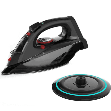 Cordless Iron for Clothes, 1500W Steam Iron Rapid Heating, Ceramic Soleplate, Auto Shut Off, Self-Clean, Anti-Calc, 3 Temperature Settings, 11.84oz Water Tank Ironing Clothes for Home, Black