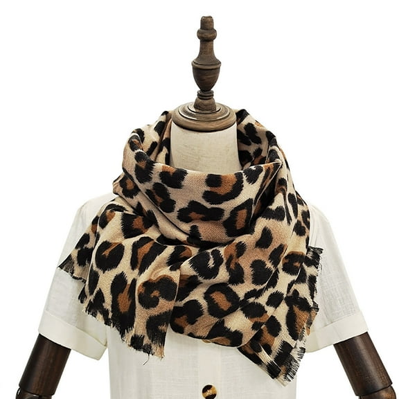 Aueoeo Classic Leopard Print Scarf Winter Warm Cozy Soft Tassel Scarf Blanket Scarf Wrap Shawl For Outdoors Coffee