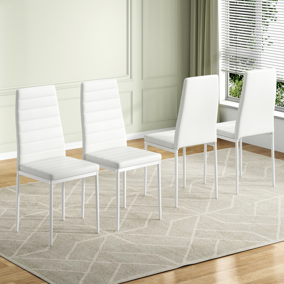 2-Pack White PU Leather Dining Chairs  Modern Upholstered Side Chairs with Sturdy Metal Frame for Kitchen & Dining Room