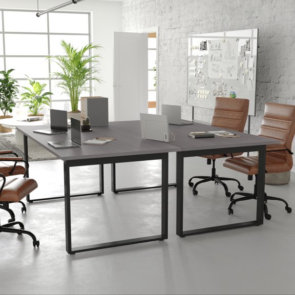 BizChair Commercial 72x36 Conference Table with 1" Thick Double Sided Laminate Table Top with PVC Edging and Heavy Duty U-Frame Steel Base, Gray Oak