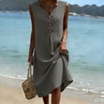 thumbnail image 4 of Lovzfmll Women's Decorative Button Linen Blend Pocket Shift Maxi Dress, Loose V Neck Sleeveless Casual Dress Gray, XL, 4 of 8