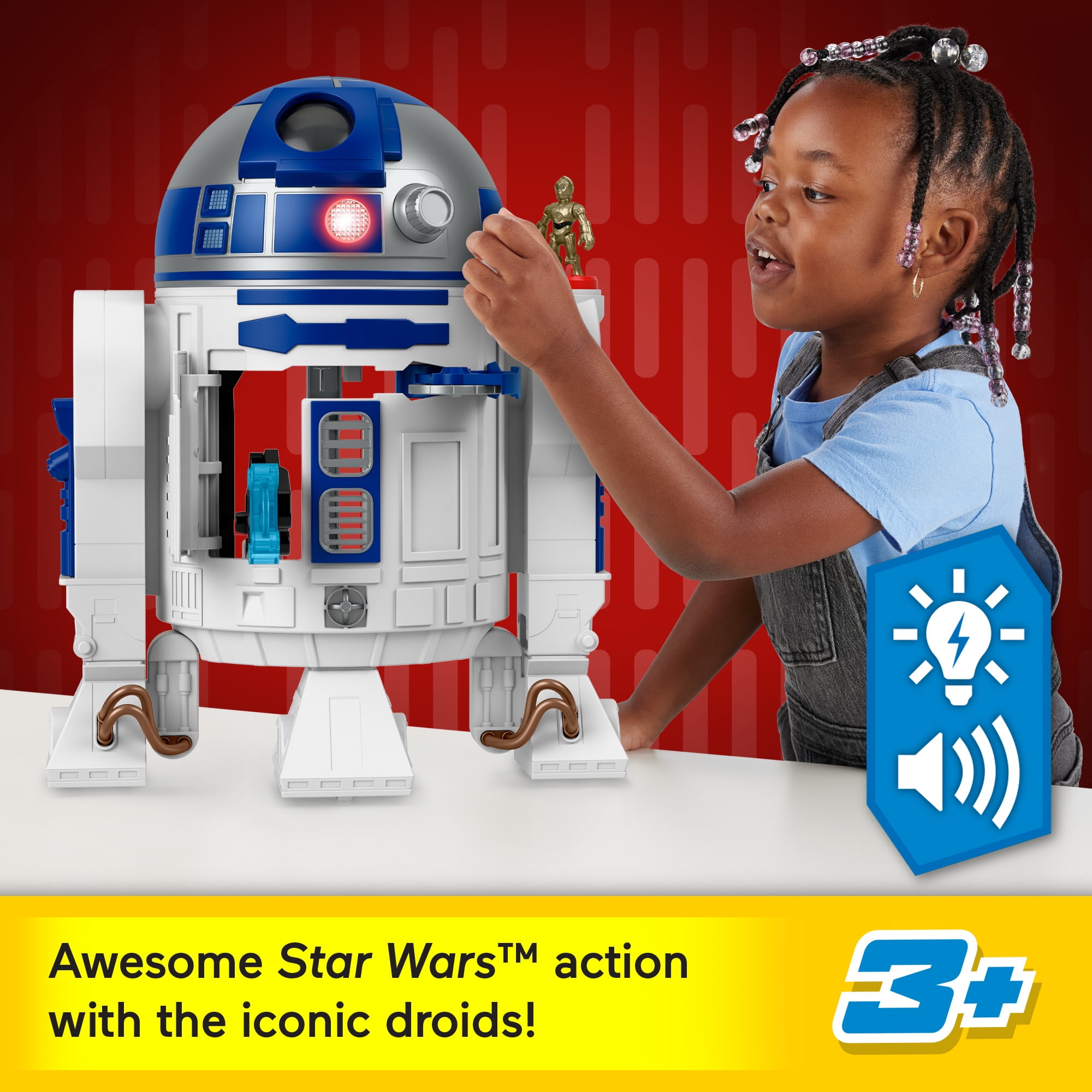 Imaginext Star Wars R2-D2 Toy with Lights Sounds & C-3PO Diecast Character Key for Kids