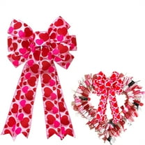 Triani 1Pcs Valentines Bows Wreath Bow Outdoor 19.7" With Heart Printed Gift Bow Tree Topper for Valentine's Day Wedding Holiday Party Wall Home Front Door Decorative
