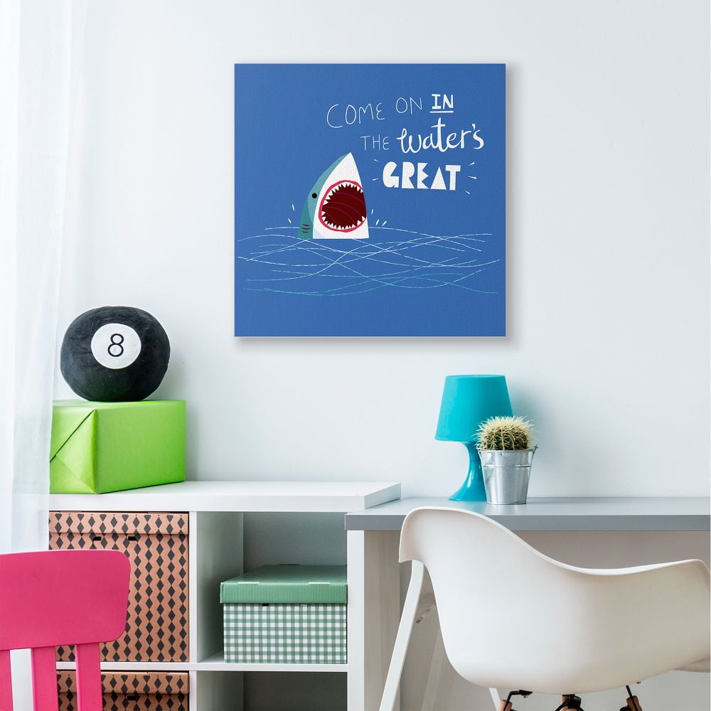 Stupell Industries The Waters Great Phrase Beach Shark Swimming Joke Canvas Wall Art Design by Michael Buxton, 36" x 36"