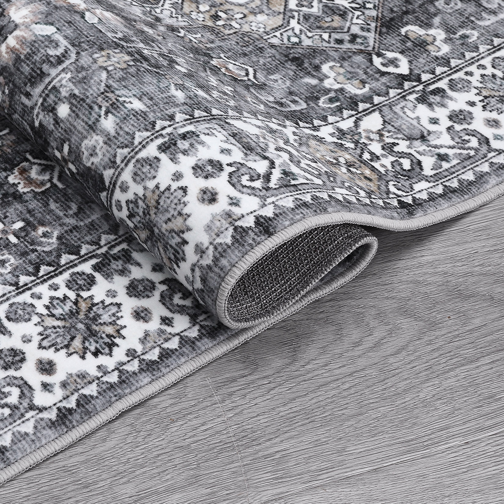 HOMERRY Large Gray Rug 9' x 12' Area Rug for Living Room Boho Vintage Floral Indoor Carpet