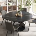 thumbnail image 4 of POVISON 59"Modern Round Black Dining Table for 6, Matte Sintered Stone Tabletop with Black X Carbon Steel Base, 4 of 8