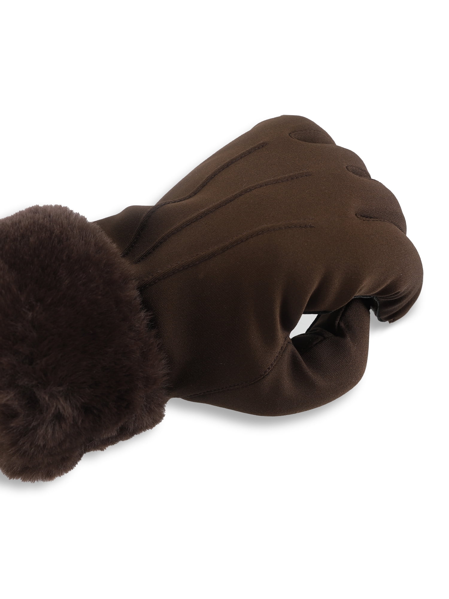 Isotoner Women's Ultraplush Spandex Gloves with Faux Fur Cuff, Brown, L/XL
