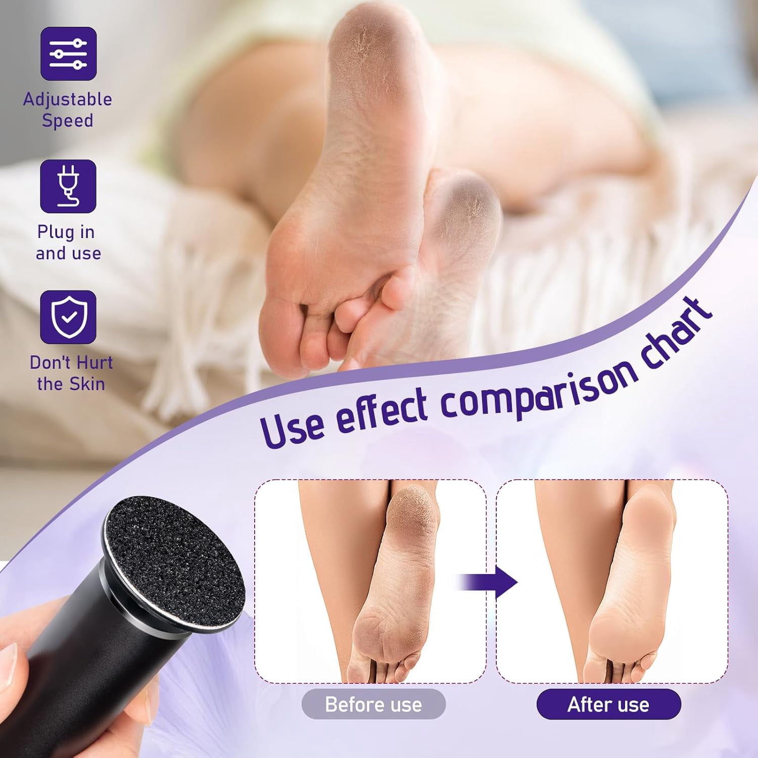 Aorsher Electronic Foot File Grinder with 60pcs Replacement Sandpaper Discs, Adjustable Speed Electric Callus Remover Professional Pedicure Tool for Men Women Dead Cracked Hard Skin Calluses
