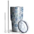 thumbnail image 2 of 30oz Blue Christmas Snowflake Pattern Tumblers Stainless Steel Tumbler with Lid and Straw,Vacuum Insulated Double Wall Travel Tumbler Cups Mug with Cleaning Brush for Coffee,Tea, 2 of 7