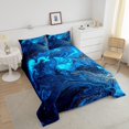 thumbnail image 3 of Juego de edredón estampado Twin, Juego de cama mármol azul océano Trippy Fluid Liquid, 3 of 6