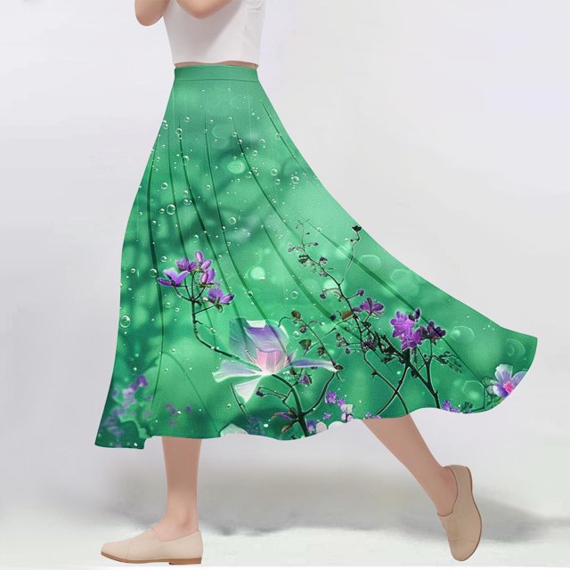 Jupes pour Femmes, Jupe Décontractée à Fleurs Imprimées Taille Élastique en Ligne