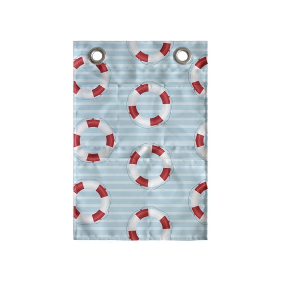 Coastal Hanging Pocket Organizer, Nautical Sea Themed Composition with Pastel Colored Stripes Background, Printed Polyester Storage Bag with Pockets, 14" x 20", Pale Blue White Red