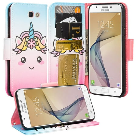 Samsung Galaxy J7 2017, J7 Sky Pro, J7 Perx, J7v, J7 Prime, Galaxy Halo Case,Girls Women Pu Leather Wallet Case with ID Slot & Kickstand Phone Case -