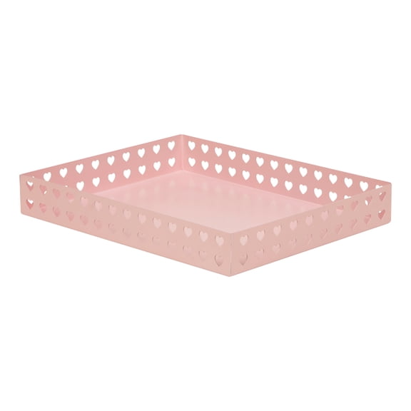 Mind Reader Pink Metal Letter Size Document Organizer with Heart Cutout Design