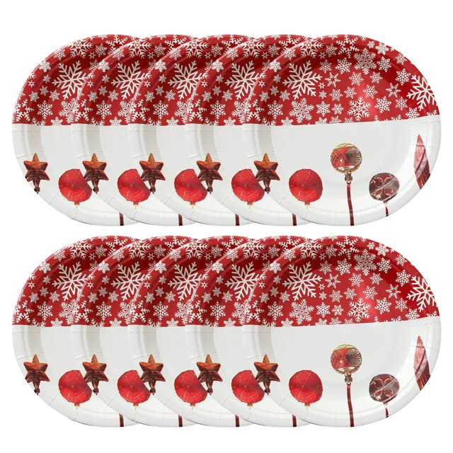 HEVIRGO 10 Pcs / Set Assiette en Papier Ensemble Jetable Augmenter l'Atmosphère de Style de Noël Bande Dessinée Festive Décomposable Résistant à la Chaleur Coloré Impression Noël Papier Tasse Plaque pour Fête de Noël