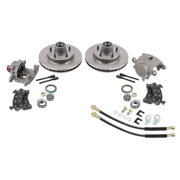 Speedway Motors GM Metric Disc Brake Kit for 1955-1957 Chevy 2-Inch Drop Spindles, 10.5-Inch Vented Rotors with Metric Calipers, Bearings, Seals, Pads, Hoses, and Hardware Included