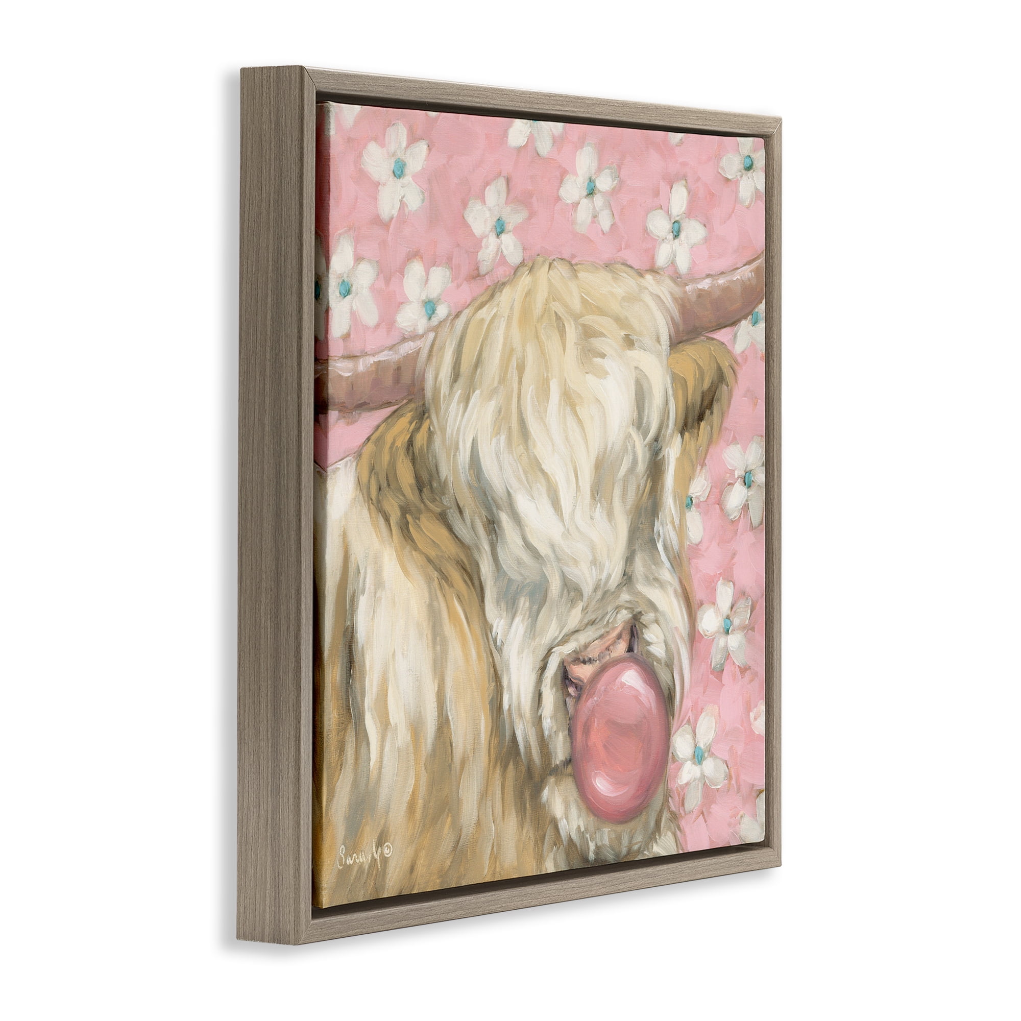 Stupell Industries Bubblegum Cutie Cattle Brown Framed Floater Canvas Wall Art, design by Sara G. Designs