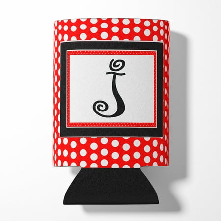 

Carolines Treasures CJ1012-JCC Letter J Initial - Red Black Polka Dots Can or Bottle Hugger Can Hugger multicolor