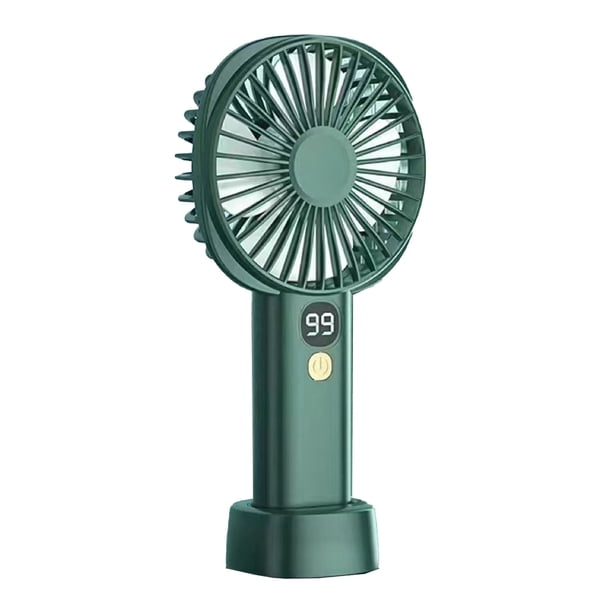 Ventilador portátil de mano USB recargable con batería de 5 velocidades Mini ventilador de mano silencioso con pantalla de alimentación verde oscuro