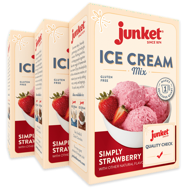 Junket Ice Cream Mix Strawberry, 4 Ounce Box Yields 1 Quart (Pack of 3)