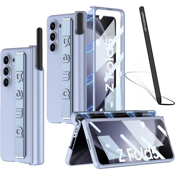 Strap Case Compatible Samsung Galaxy Z Fold 5 Case with S Pen Holder & Magnetic Hinge Protection,Heavy Duty Galaxy Z Fold 5 Cover,Screen Protector Case for Galaxy Z Fold 5 Case with Stylus Blue
