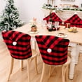 thumbnail image 4 of Decoración navideña para el hogar: Fundas para sillas rojas y a cuadros con pompones blancos., 4 of 7