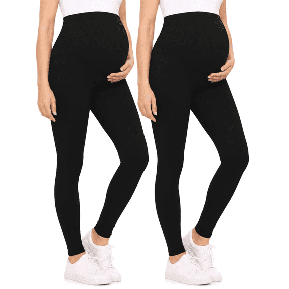 Sweet Hearts 2-Pack Maternity Leggings for Women- High Waist Maternity Pants Pregnancy Clothes for Women Made in USA