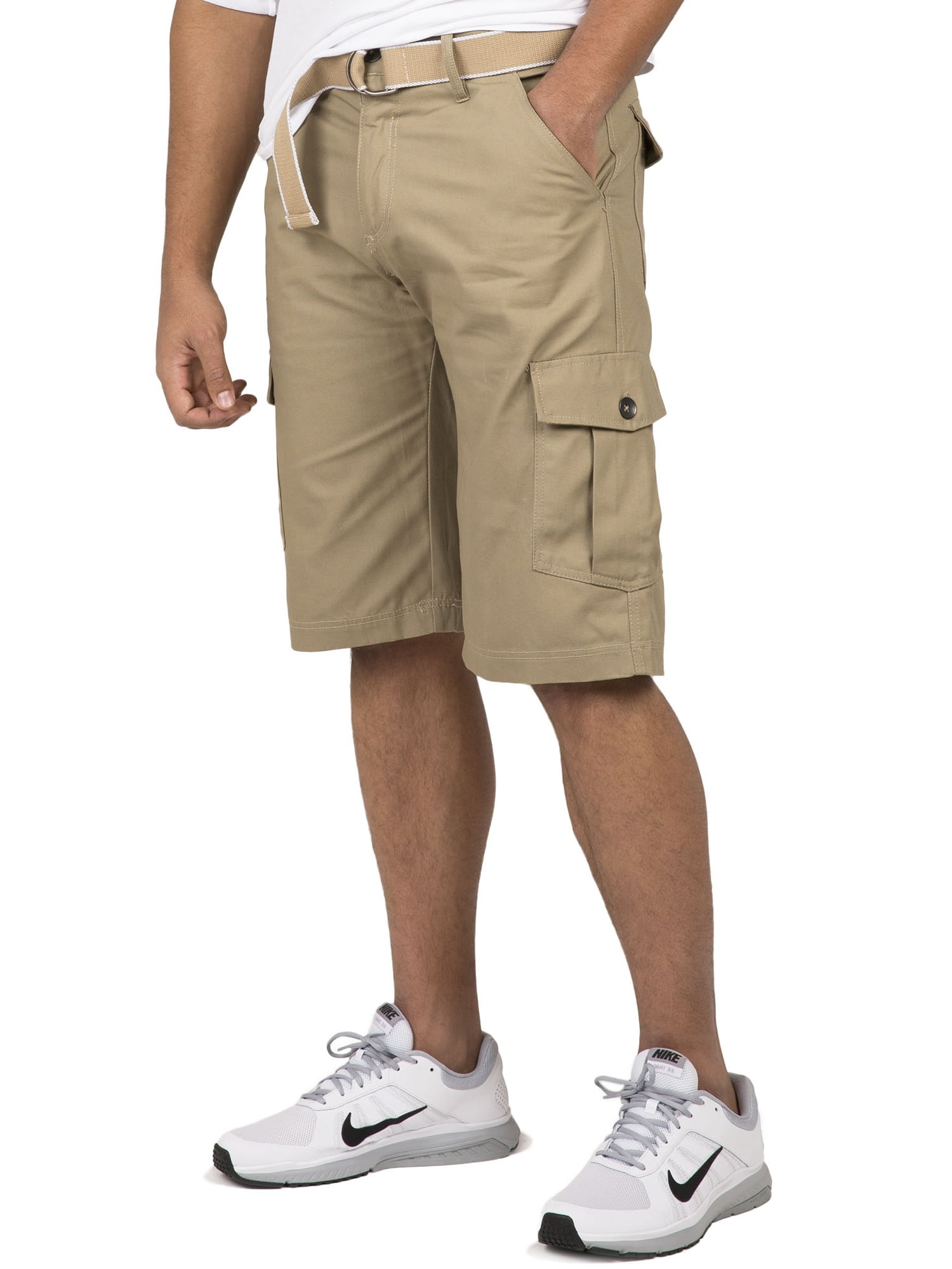 Vibes Men Belted Canvas Cargo Shorts 13" Inseam Khaki Male Size 42