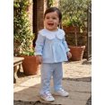 thumbnail image 3 of RUINIXCW Toddler Baby Girl Fall Outfits Casual Plaid Doll Collar Long Sleeve Tops with Ruffled Trim Pants 2 Pcs Set, 3 of 9