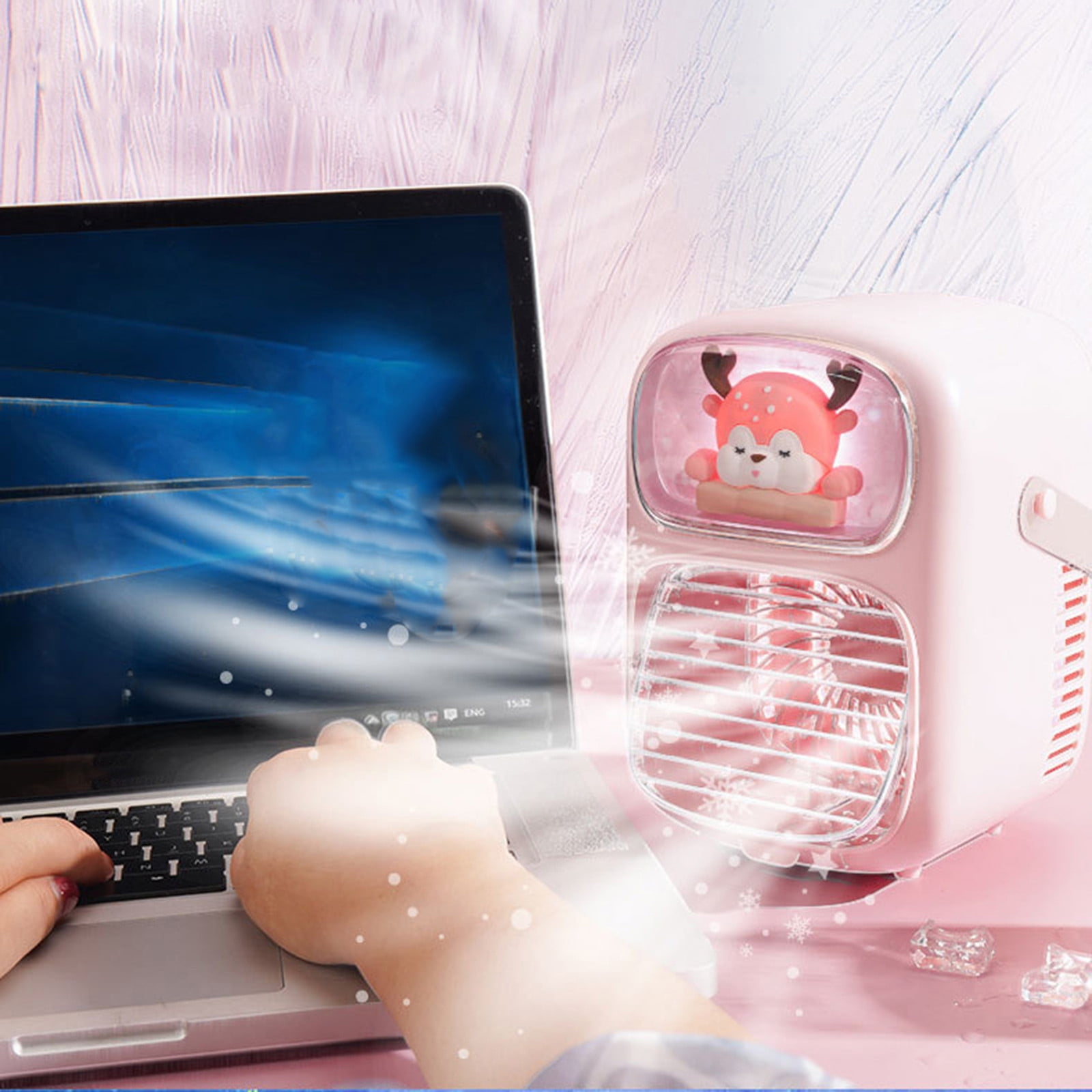 Dengmore Desktop Humidifier with Light Desktop Aired Cooler Water Ice Fan Water Humidifier Spray Fan for Bedroom Home Office Car Living Room
