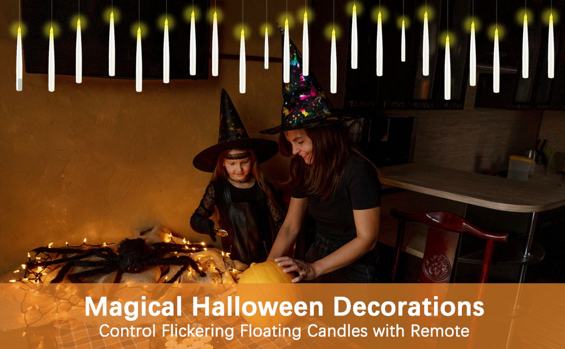 Magic Wand Remote Timer-Controlled Floating Candles Set 12pcs - Flameless, Color-Changing LED Candles with Plastic Taper Design for Magical Proposals, Birthdays, and Halloween Parties