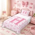 thumbnail image 3 of Meiyoeat Girly Bow Letter H Twin Sheet Sets 3pcs for Girls Adults, Cute Stripe Bedding for Decor, Light Pink White, 3 of 6