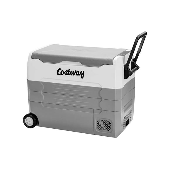 Costway 58 Quarts Car Refrigerator Portable RV Freezer Dual Zone w/ Wheel