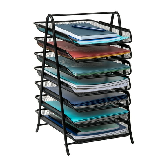 Mind Reader 7-Tier Paper Tray, Desktop Organizer, File Storage, Office, Metal Mesh, Black