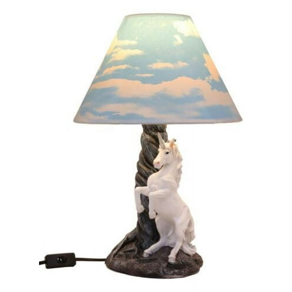 Ebros Enchanted Lights White Unicorn Sculptural Desktop Table Lamp With Shade