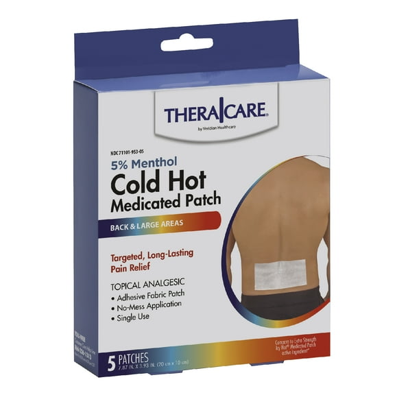 Thera|Care Cold Hot Medicated Patch 5% Menthol, Back and Large Areas, 7.87”  x 3.93”  5-Count
