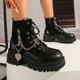 thumbnail image 4 of Taqqpue Boots for Women,Block Heel Chain Ankle Booties Women's Lace up Studded Motorcycle Boots Mid Calf Goth Boots, 4 of 7